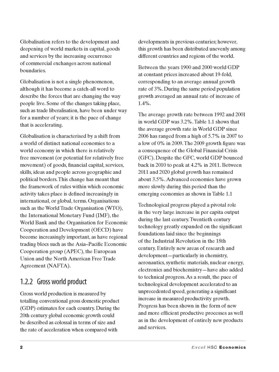 Inside page preview from the Excel HSC Economics Study Guide, the eighth sample page in the publisher's gallery
