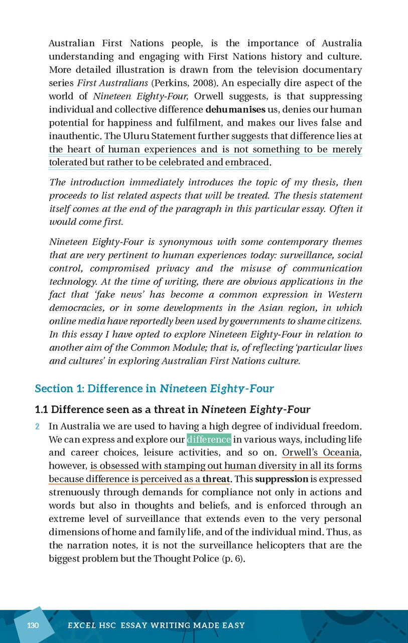 Sample interior page from Excel HSC Essay Writing Made Easy as shown in the Pascal Press product gallery