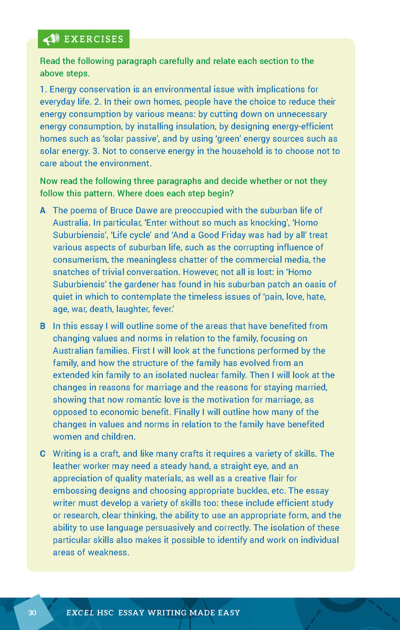 Sample interior page from Excel HSC Essay Writing Made Easy as shown in the Pascal Press product gallery