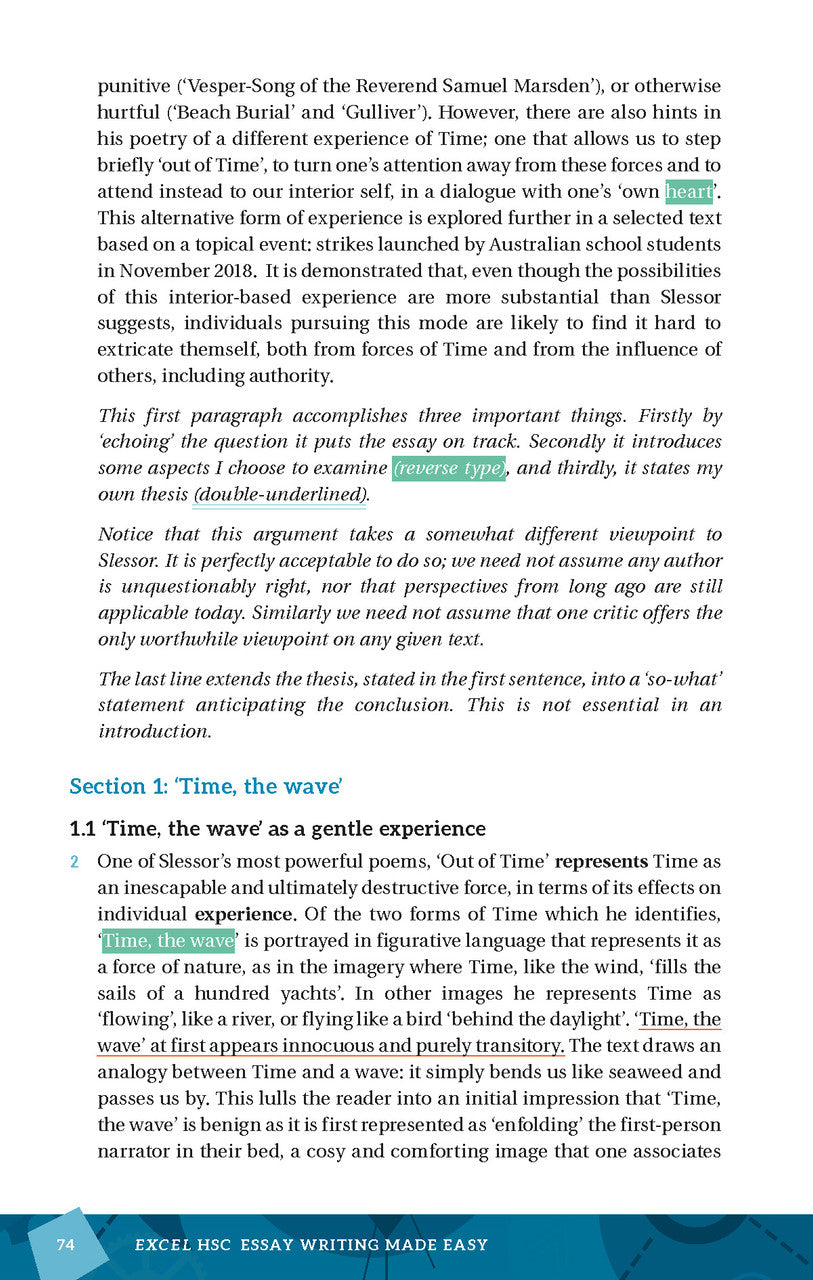 Sample interior page from Excel HSC Essay Writing Made Easy as shown in the Pascal Press product gallery