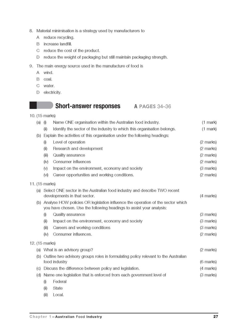 Inside page preview from the Excel HSC Food Technology Study Guide, the ninth sample page in the publisher's gallery