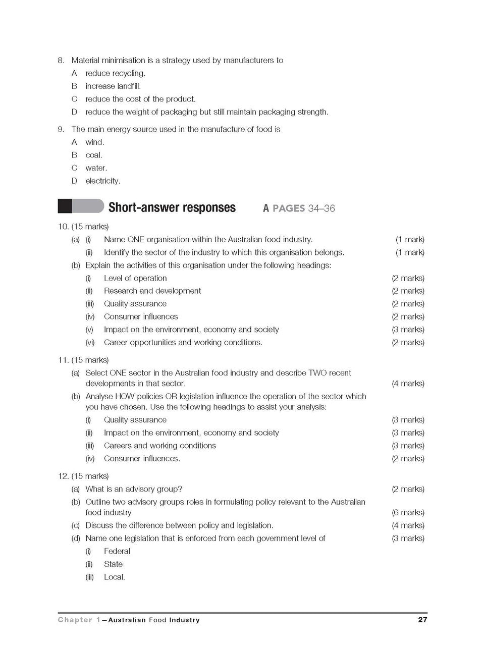 Inside page preview from the Excel HSC Food Technology Study Guide, the ninth sample page in the publisher's gallery