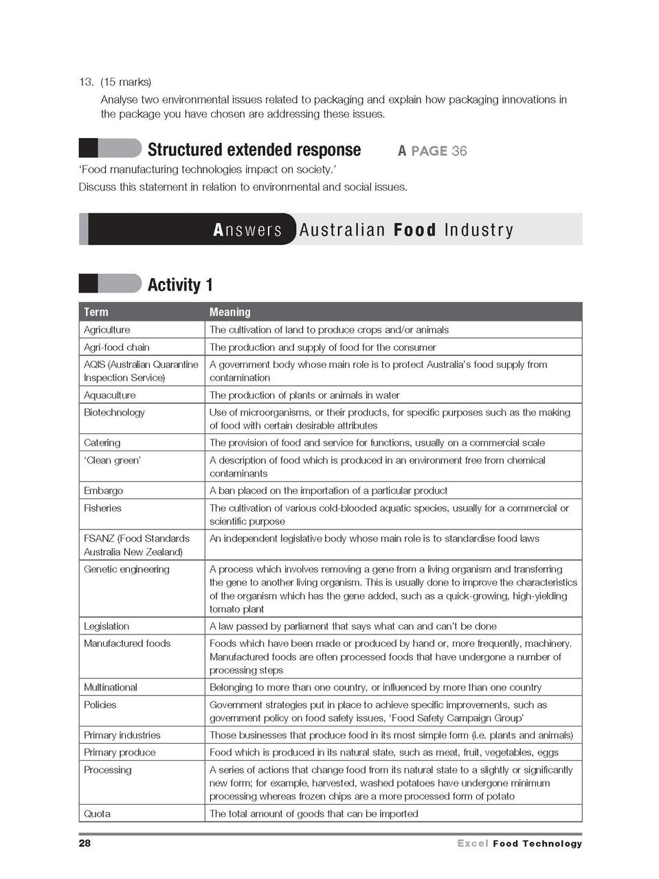 Inside page preview from the Excel HSC Food Technology Study Guide, the tenth sample page in the publisher's gallery