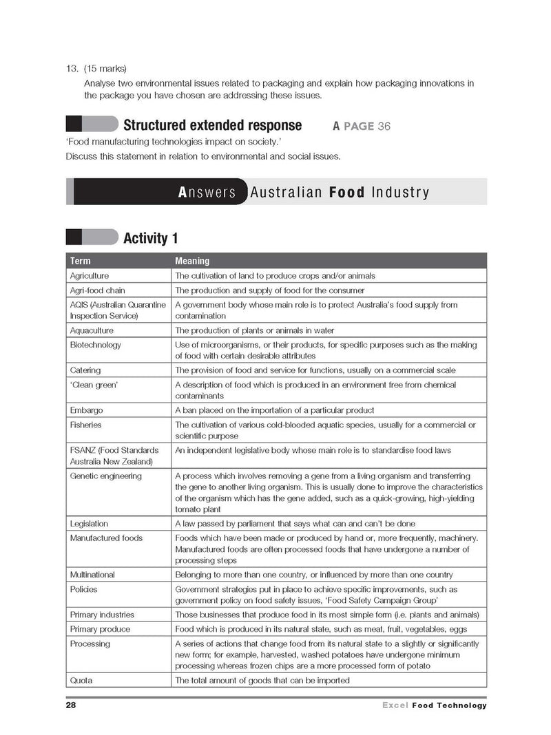 Inside page preview from the Excel HSC Food Technology Study Guide, the tenth sample page in the publisher's gallery