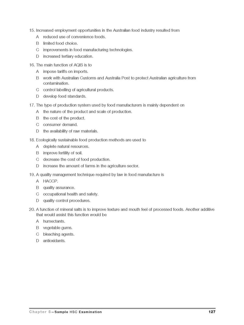 Inside page preview from the Excel HSC Food Technology Study Guide, the thirteenth sample page in the publisher's gallery