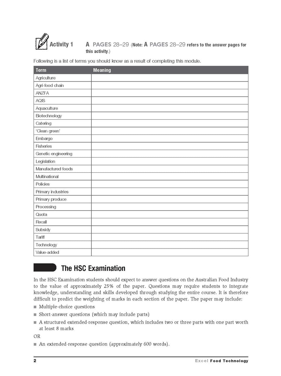 Inside page preview from the Excel HSC Food Technology Study Guide, the third sample page in the publisher's gallery