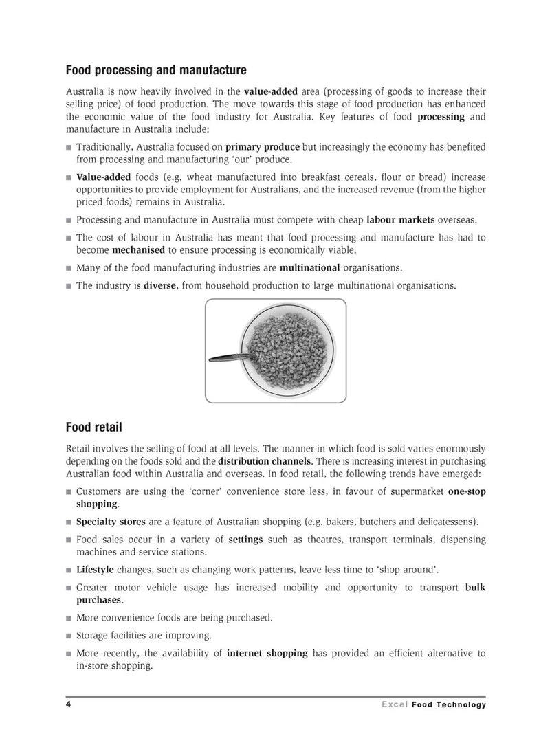 Inside page preview from the Excel HSC Food Technology Study Guide, the fifth sample page in the publisher's gallery