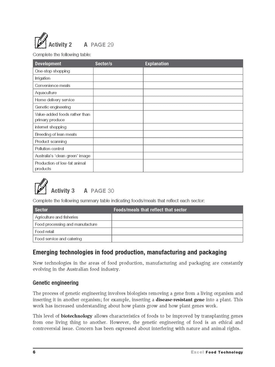 Inside page preview from the Excel HSC Food Technology Study Guide, the seventh sample page in the publisher's gallery