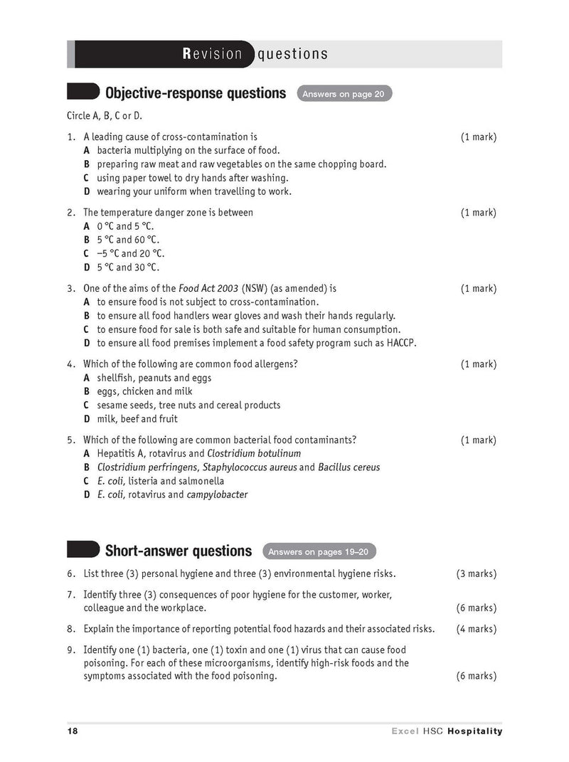 Inside page preview from the Excel HSC Hospitality Study Guide, the tenth sample page in the publisher's gallery