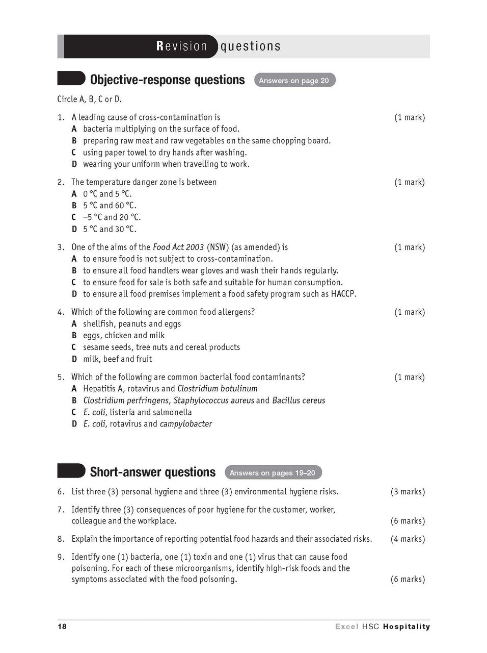 Inside page preview from the Excel HSC Hospitality Study Guide, the tenth sample page in the publisher's gallery