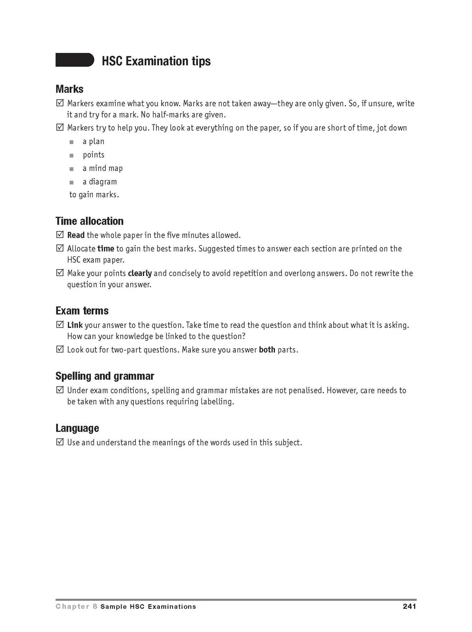 Inside page preview from the Excel HSC Hospitality Study Guide, the twelfth sample page in the publisher's gallery