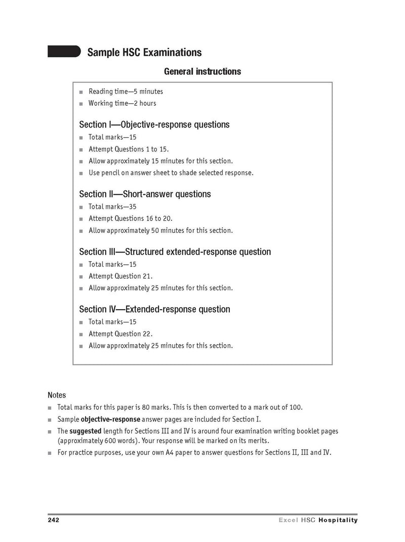 Inside page preview from the Excel HSC Hospitality Study Guide, the thirteenth sample page in the publisher's gallery