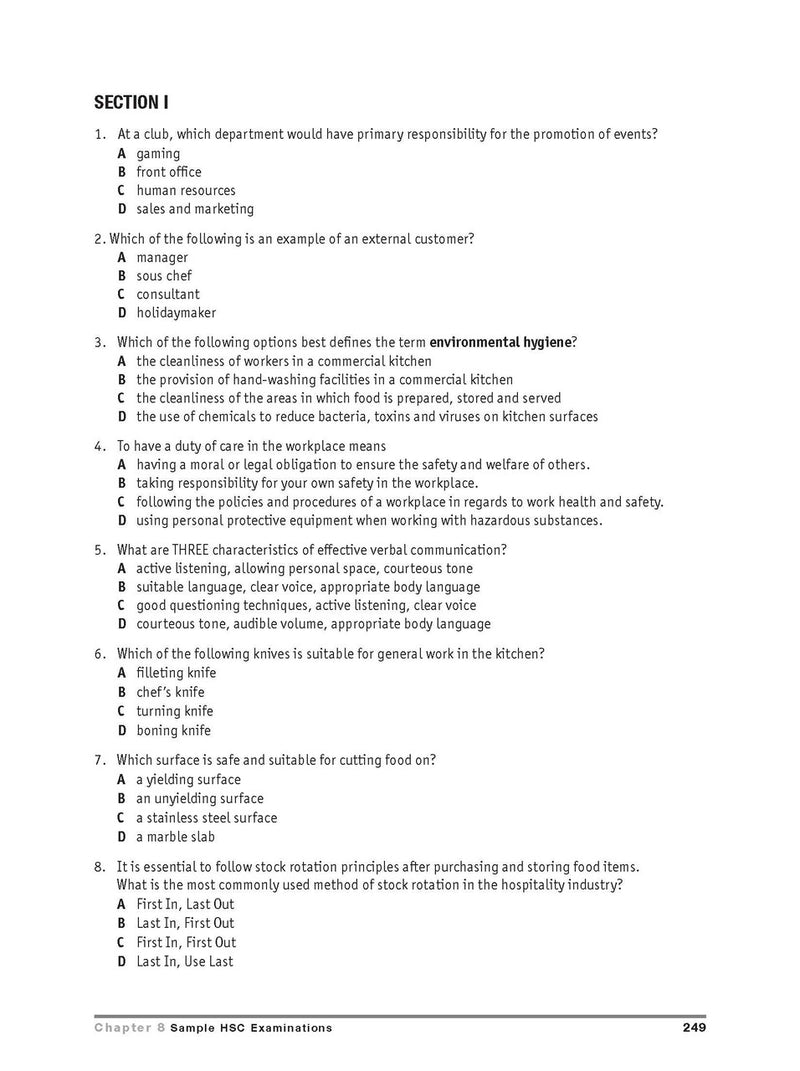 Inside page preview from the Excel HSC Hospitality Study Guide, the fourteenth sample page in the publisher's gallery