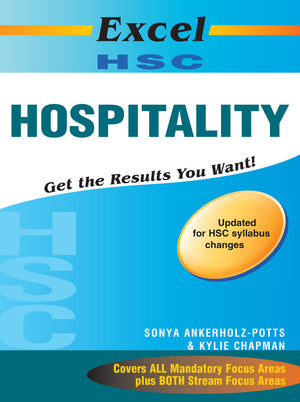 Front cover of the Excel HSC Hospitality Study Guide from Pascal Press, the main product image for this senior study guide