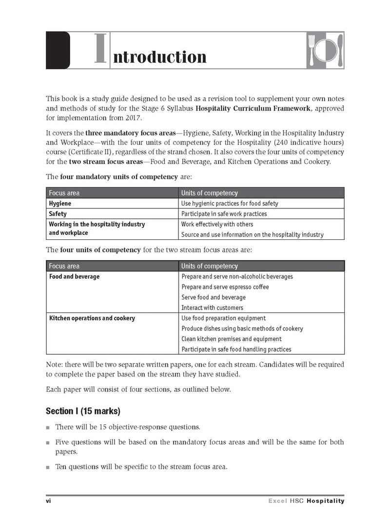 Inside page preview from the Excel HSC Hospitality Study Guide, the fourth sample page in the publisher's gallery