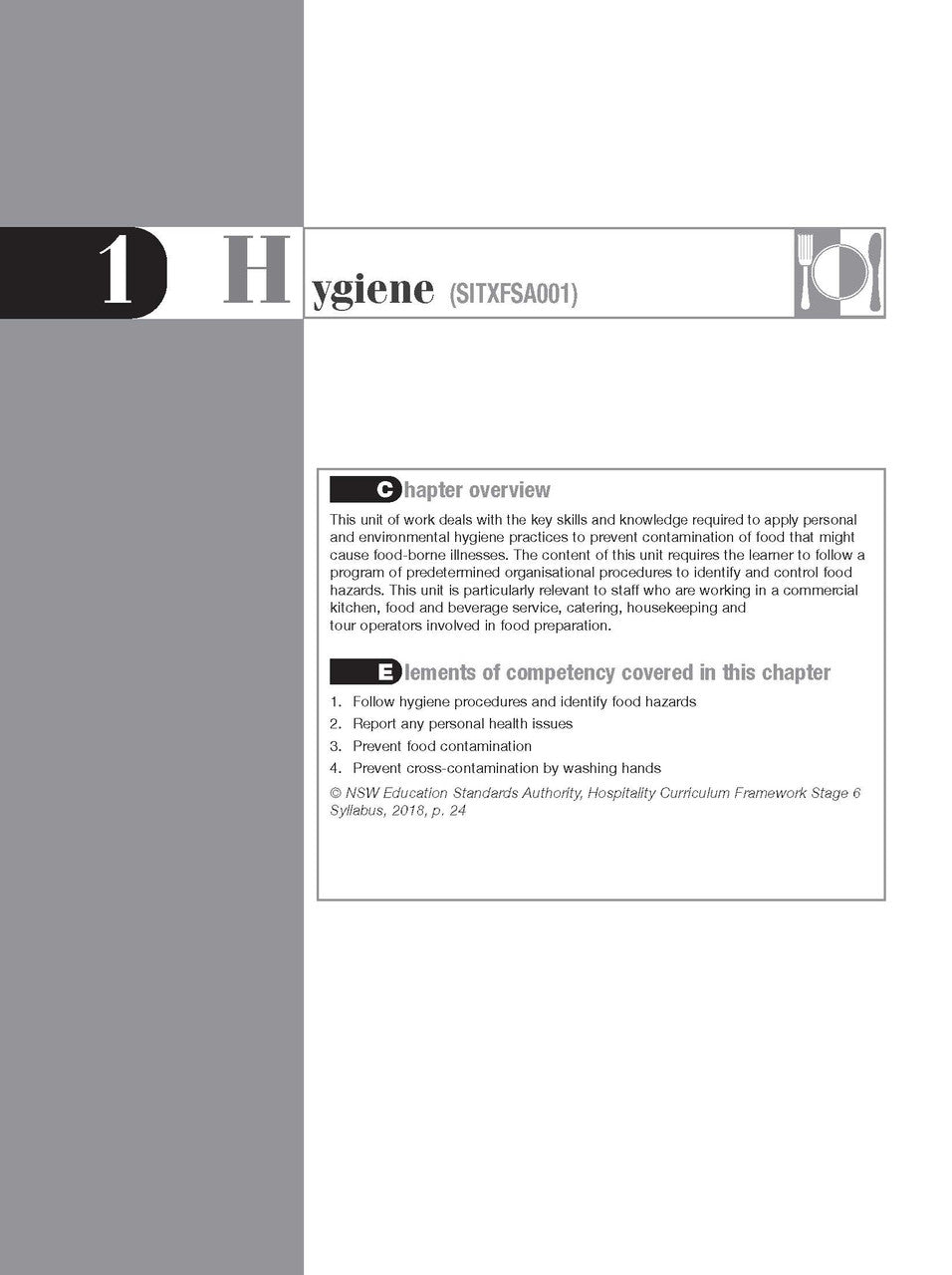 Inside page preview from the Excel HSC Hospitality Study Guide, the fifth sample page in the publisher's gallery