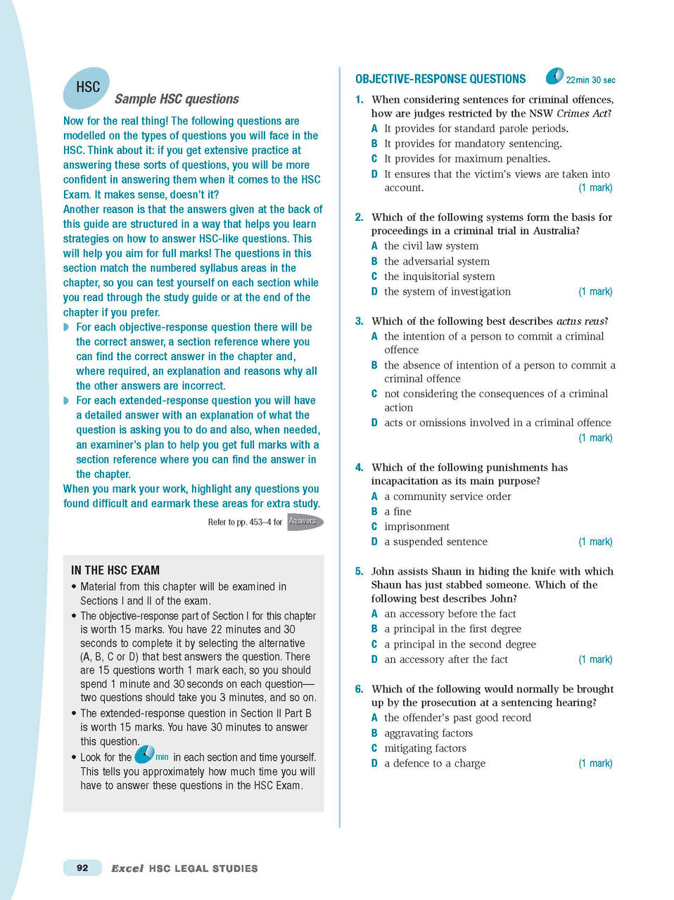 Inside page preview from the Excel HSC Legal Studies Study Guide, the tenth sample page in the publisher's gallery
