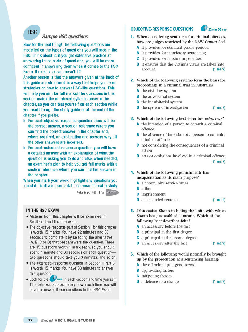 Inside page preview from the Excel HSC Legal Studies Study Guide, the tenth sample page in the publisher's gallery