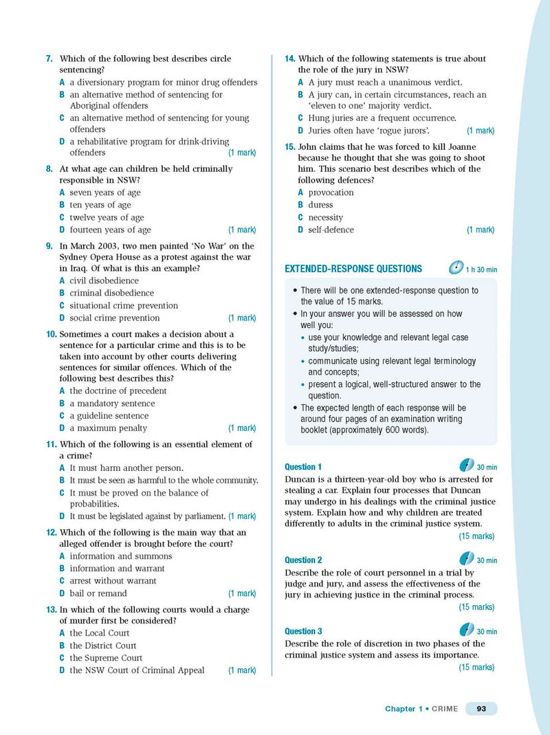 Inside page preview from the Excel HSC Legal Studies Study Guide, the eleventh sample page in the publisher's gallery