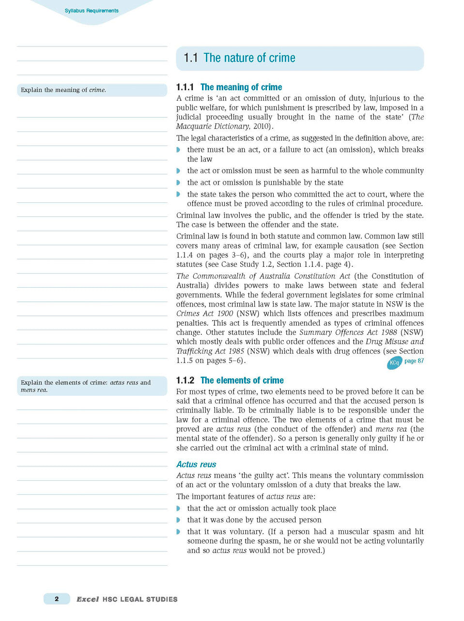 Inside page preview from the Excel HSC Legal Studies Study Guide, the sixth sample page in the publisher's gallery