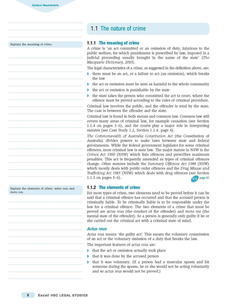 Inside page preview from the Excel HSC Legal Studies Study Guide, the sixth sample page in the publisher's gallery