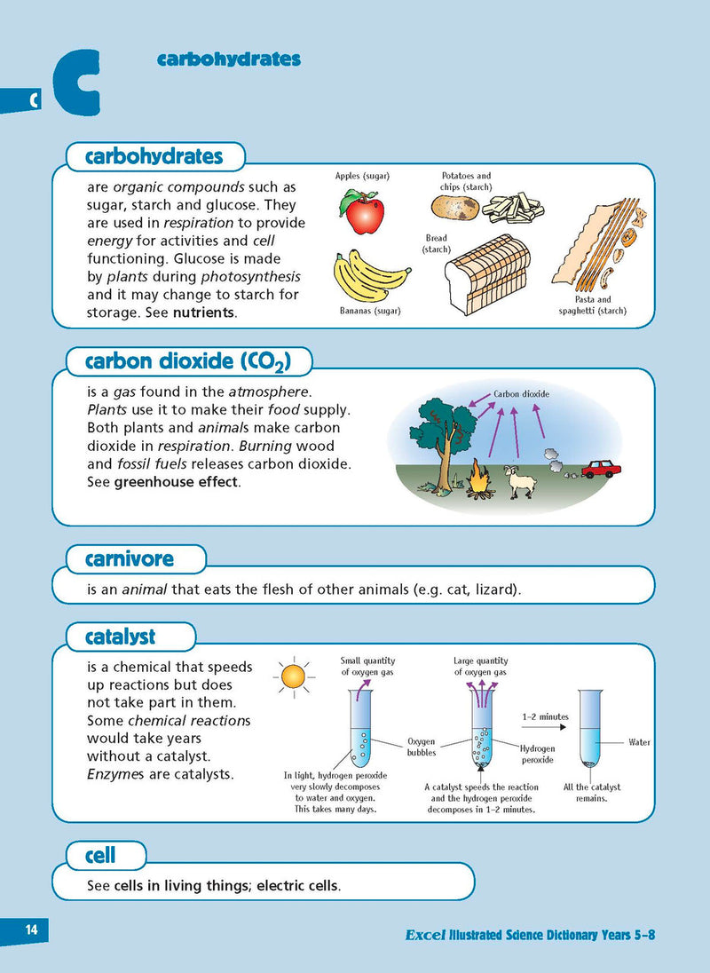 Sample inside page from the Excel Illustrated Science Dictionary Years 5-8, taken from the publisher product gallery