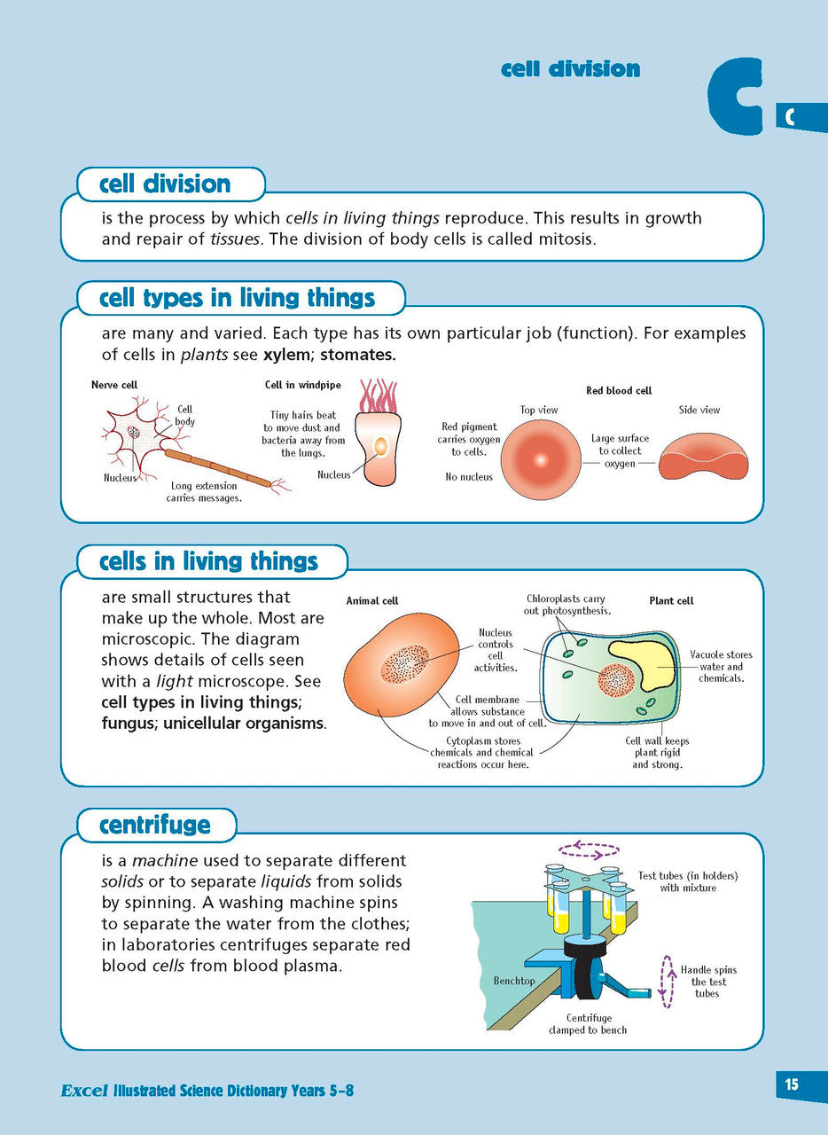 Sample inside page from the Excel Illustrated Science Dictionary Years 5-8, taken from the publisher product gallery