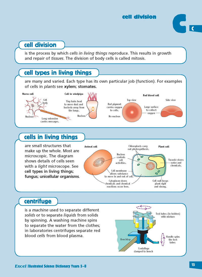 Sample inside page from the Excel Illustrated Science Dictionary Years 5-8, taken from the publisher product gallery