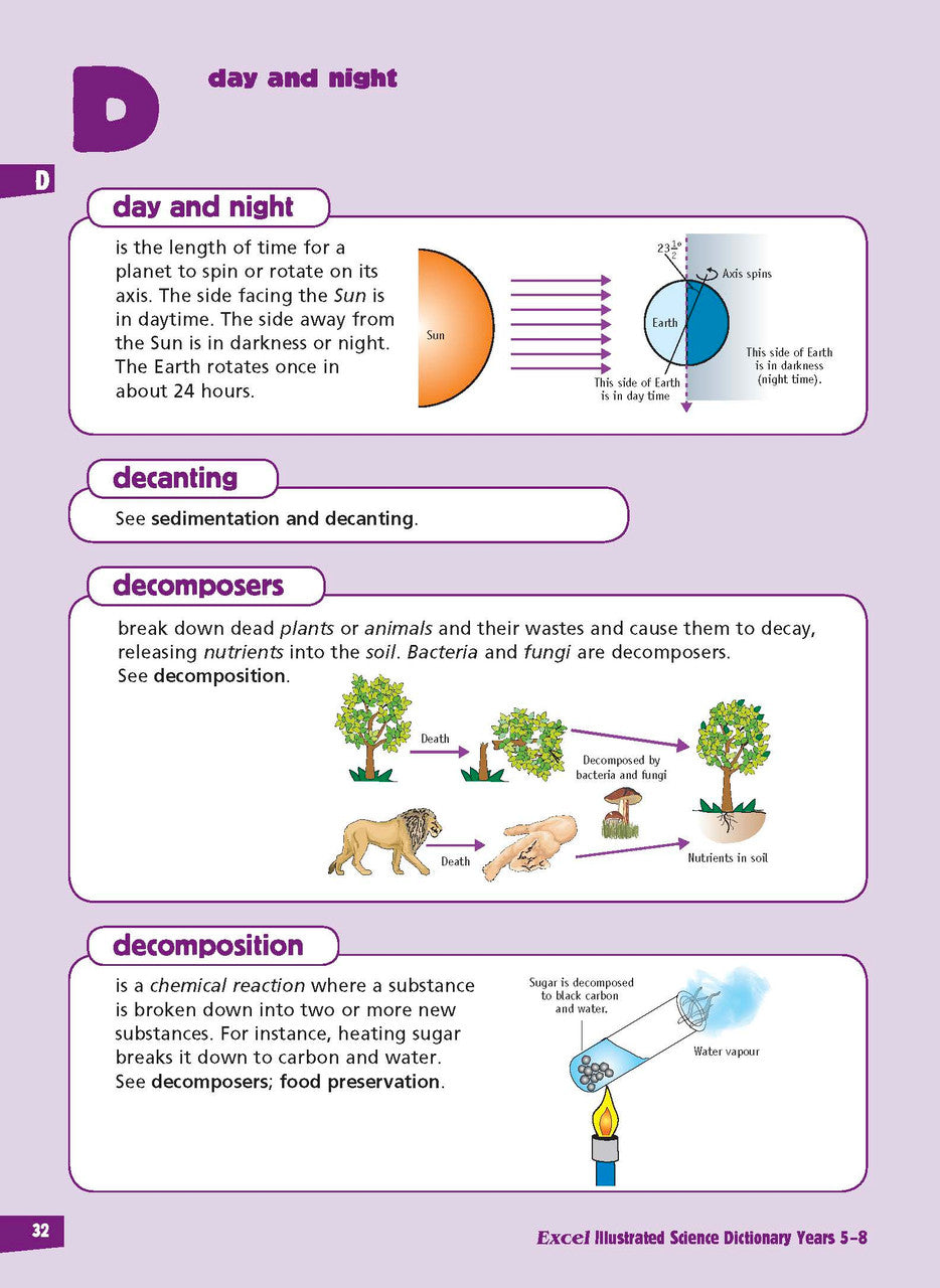 Sample inside page from the Excel Illustrated Science Dictionary Years 5-8, taken from the publisher product gallery