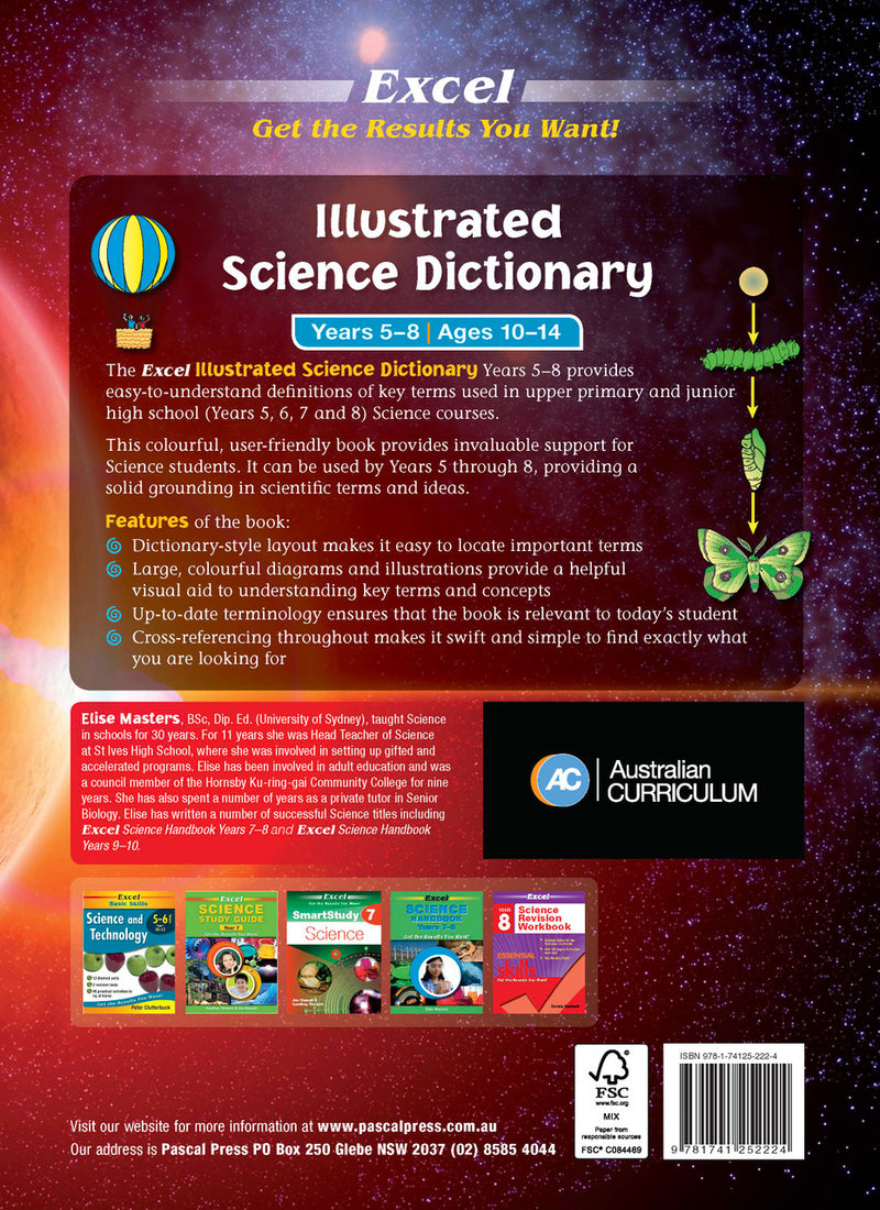 Back cover of the Excel Illustrated Science Dictionary Years 5-8, shown as the last image in the publisher gallery