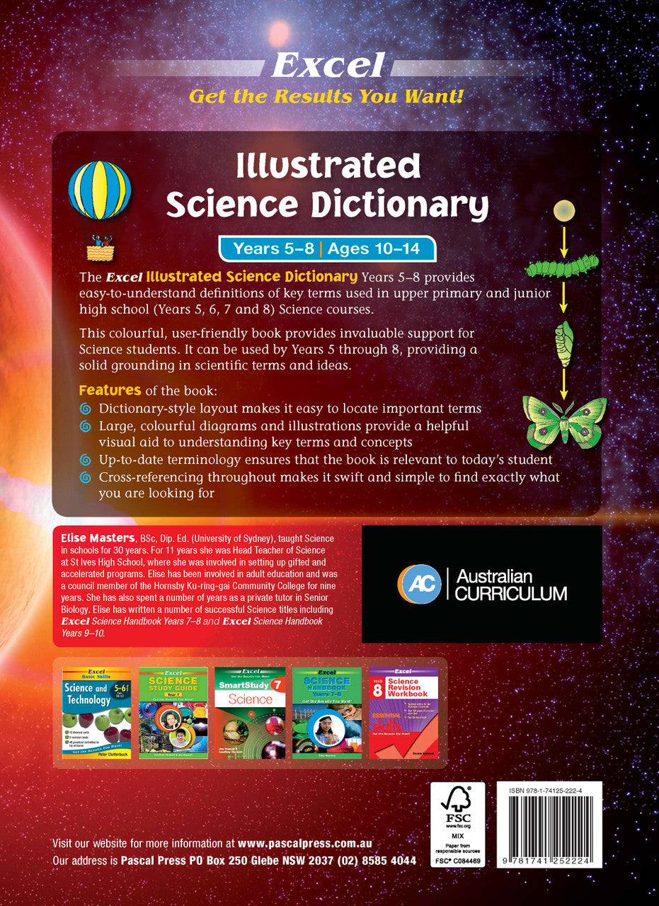 Back cover of the Excel Illustrated Science Dictionary Years 5-8, shown as the last image in the publisher gallery