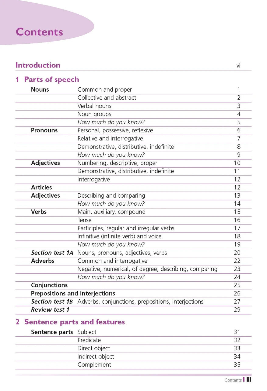 Sample interior page from the Excel Junior High School Grammar Handbook as shown in the Pascal Press product gallery