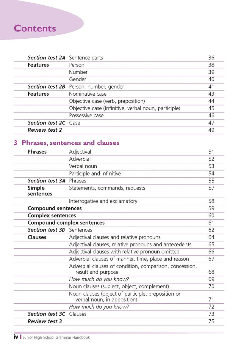 Sample interior page from the Excel Junior High School Grammar Handbook as shown in the Pascal Press product gallery