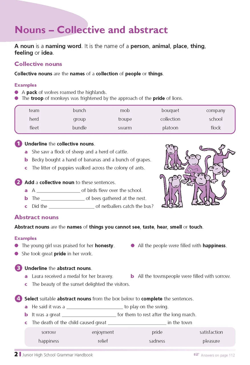 Sample interior page from the Excel Junior High School Grammar Handbook as shown in the Pascal Press product gallery