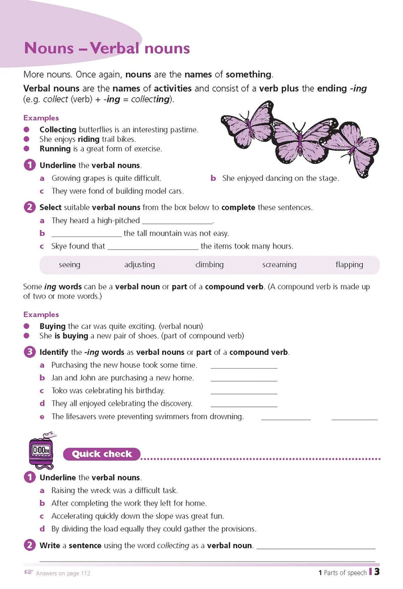Sample interior page from the Excel Junior High School Grammar Handbook as shown in the Pascal Press product gallery