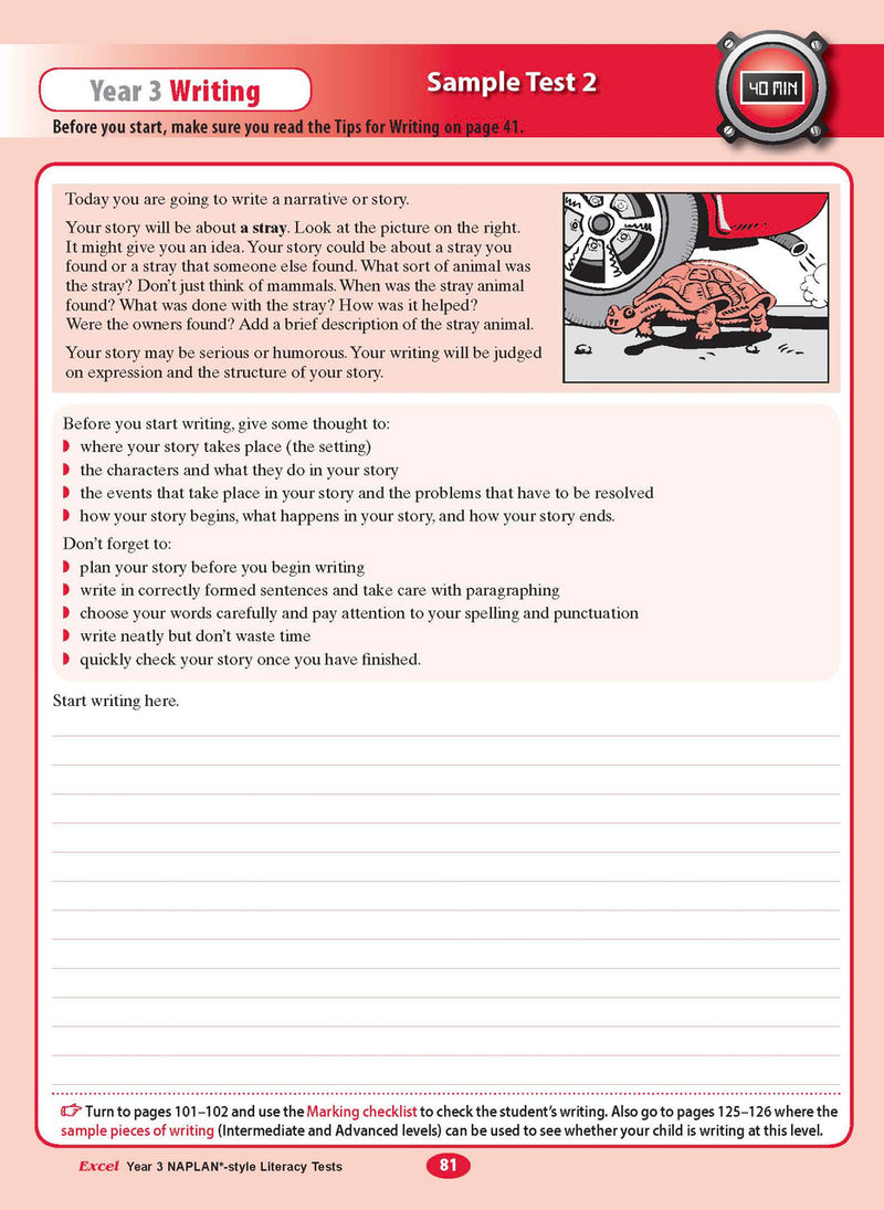 The ninth sample interior page from the Excel Year 3 NAPLAN-style Literacy Tests workbook as shown in the publisher gallery