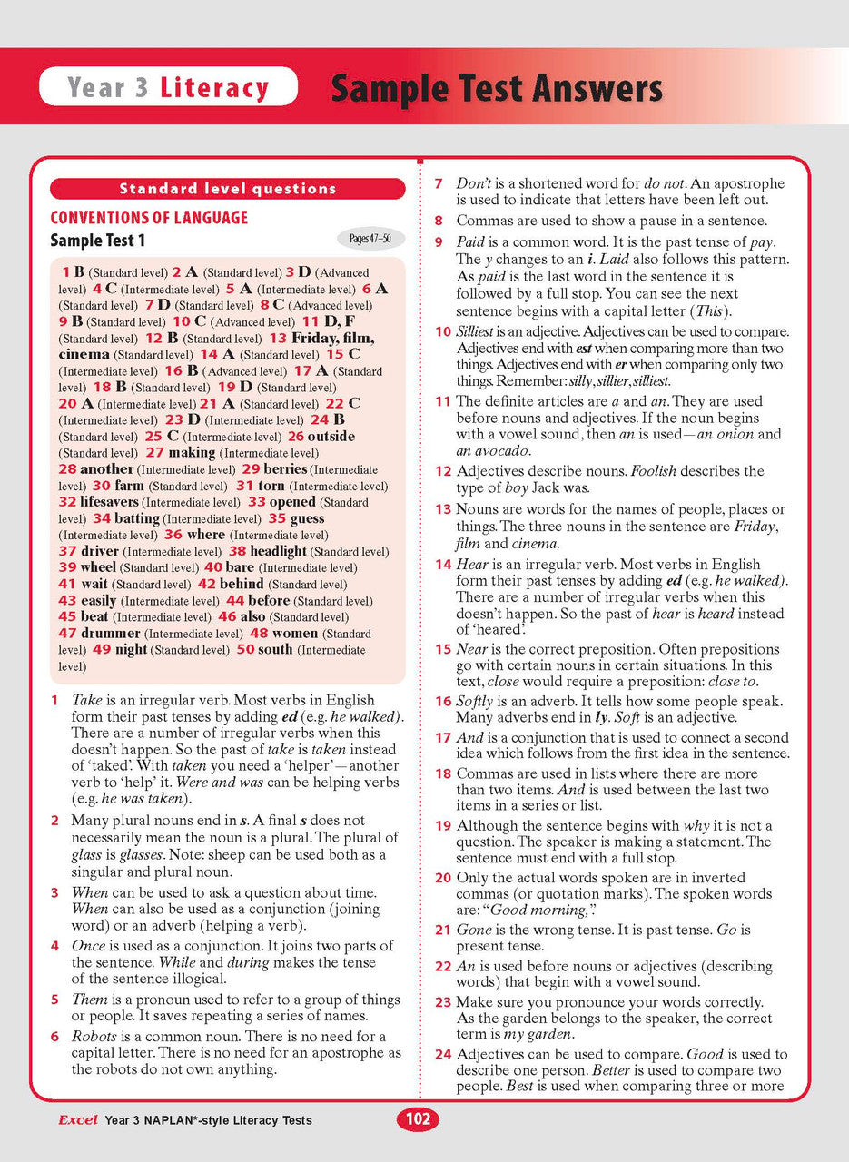 The eleventh sample interior page from the Excel Year 3 NAPLAN-style Literacy Tests workbook as shown in the publisher gallery