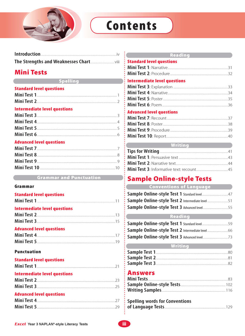 The first sample interior page from the Excel Year 3 NAPLAN-style Literacy Tests workbook as shown in the publisher gallery
