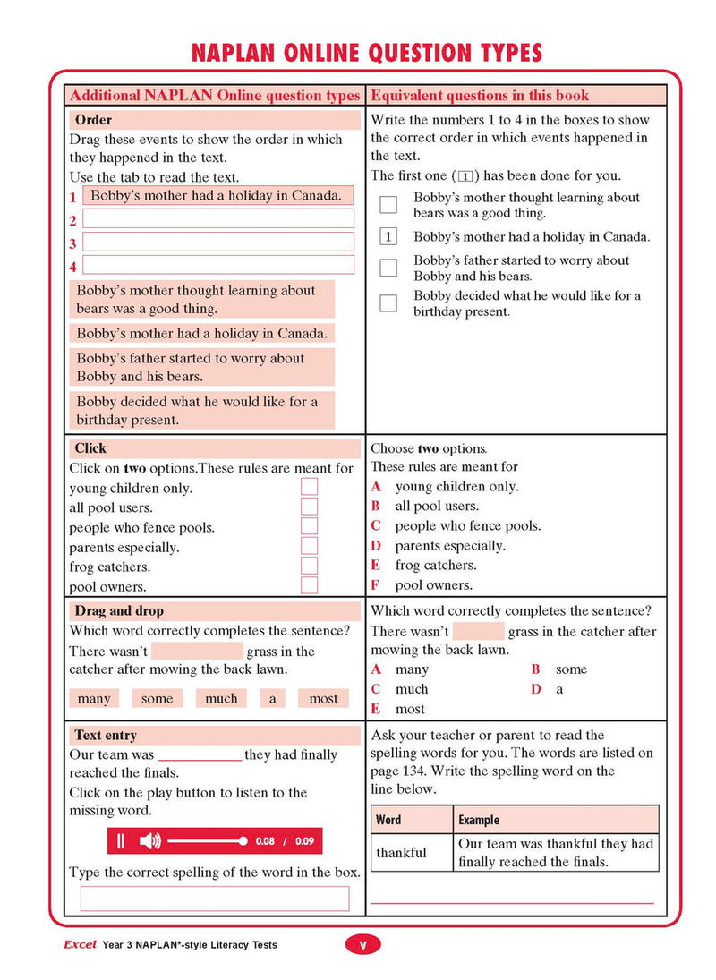 The second sample interior page from the Excel Year 3 NAPLAN-style Literacy Tests workbook as shown in the publisher gallery