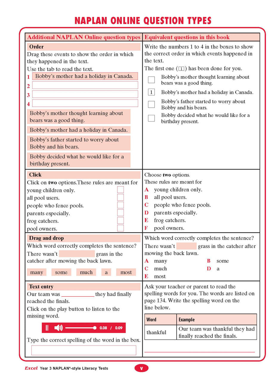 The second sample interior page from the Excel Year 3 NAPLAN-style Literacy Tests workbook as shown in the publisher gallery
