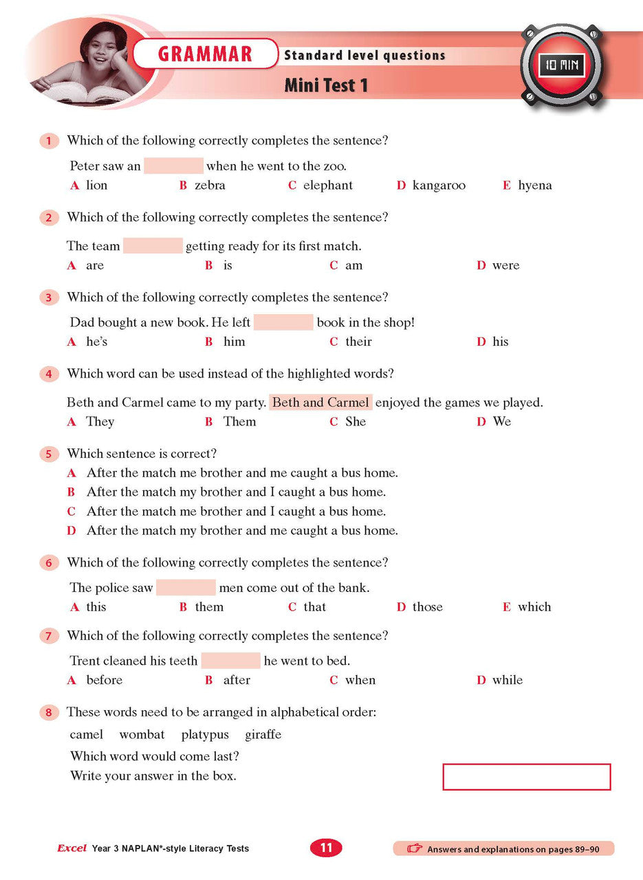 The third sample interior page from the Excel Year 3 NAPLAN-style Literacy Tests workbook as shown in the publisher gallery
