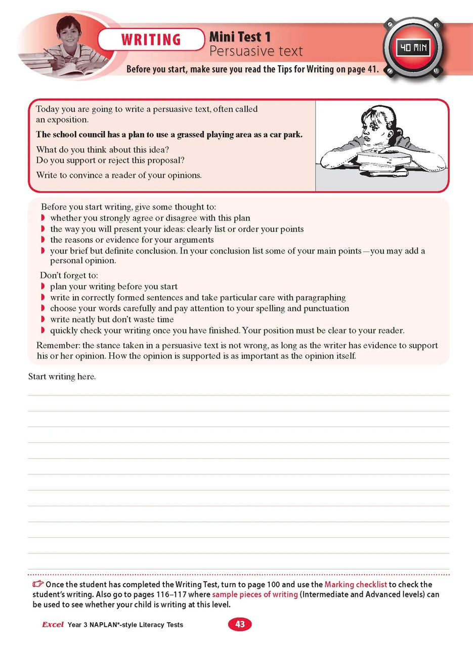 The sixth sample interior page from the Excel Year 3 NAPLAN-style Literacy Tests workbook as shown in the publisher gallery