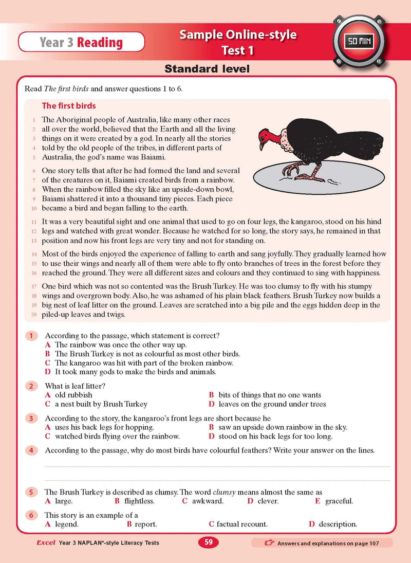 The eighth sample interior page from the Excel Year 3 NAPLAN-style Literacy Tests workbook as shown in the publisher gallery