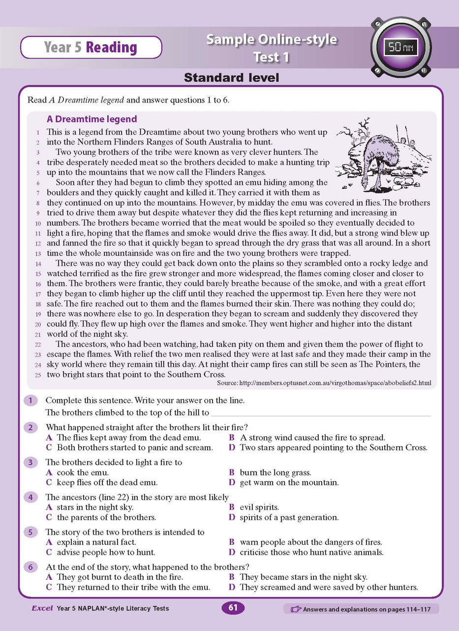 The ninth sample interior page from the Excel Year 5 NAPLAN-style Literacy Tests workbook as shown in the publisher gallery