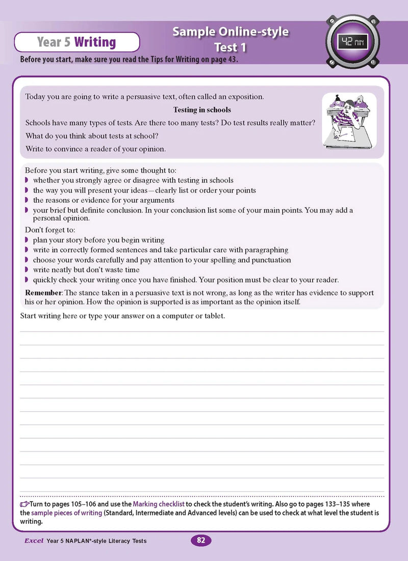 The tenth sample interior page from the Excel Year 5 NAPLAN-style Literacy Tests workbook as shown in the publisher gallery