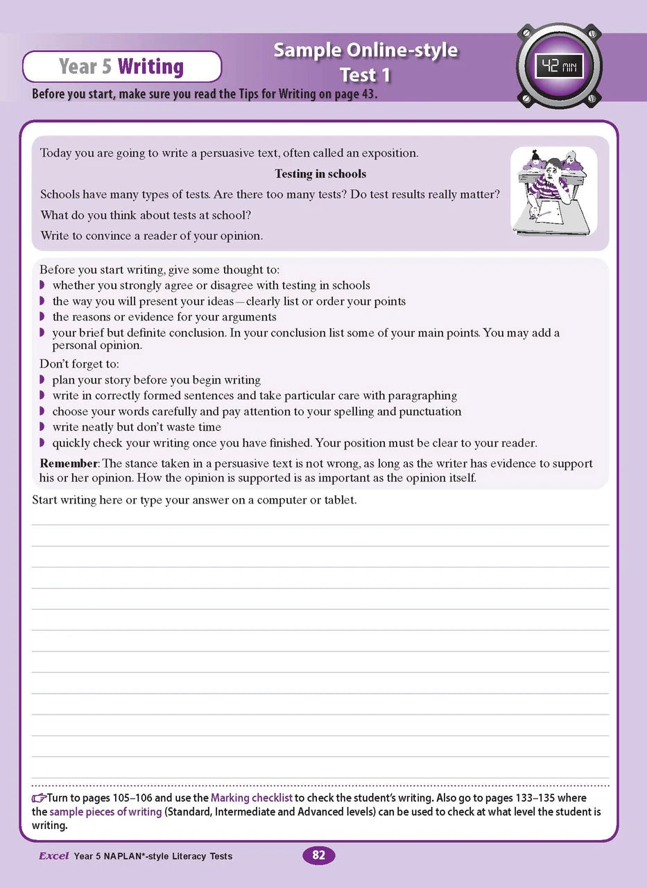 The tenth sample interior page from the Excel Year 5 NAPLAN-style Literacy Tests workbook as shown in the publisher gallery