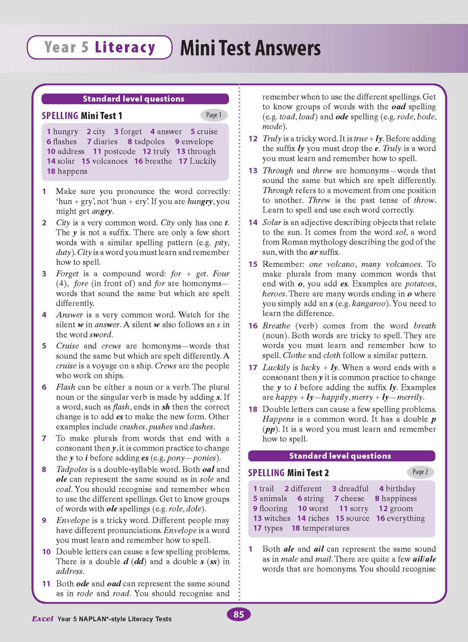 The eleventh sample interior page from the Excel Year 5 NAPLAN-style Literacy Tests workbook as shown in the publisher gallery
