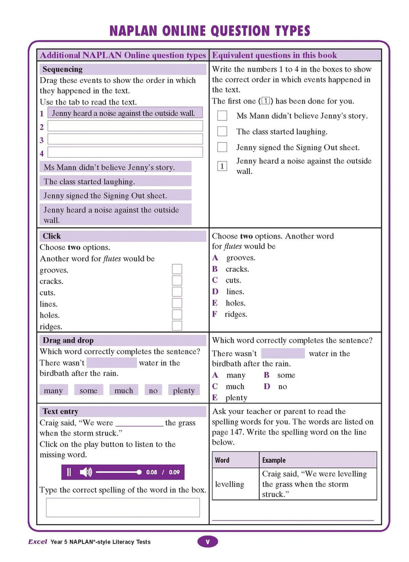 The second sample interior page from the Excel Year 5 NAPLAN-style Literacy Tests workbook as shown in the publisher gallery