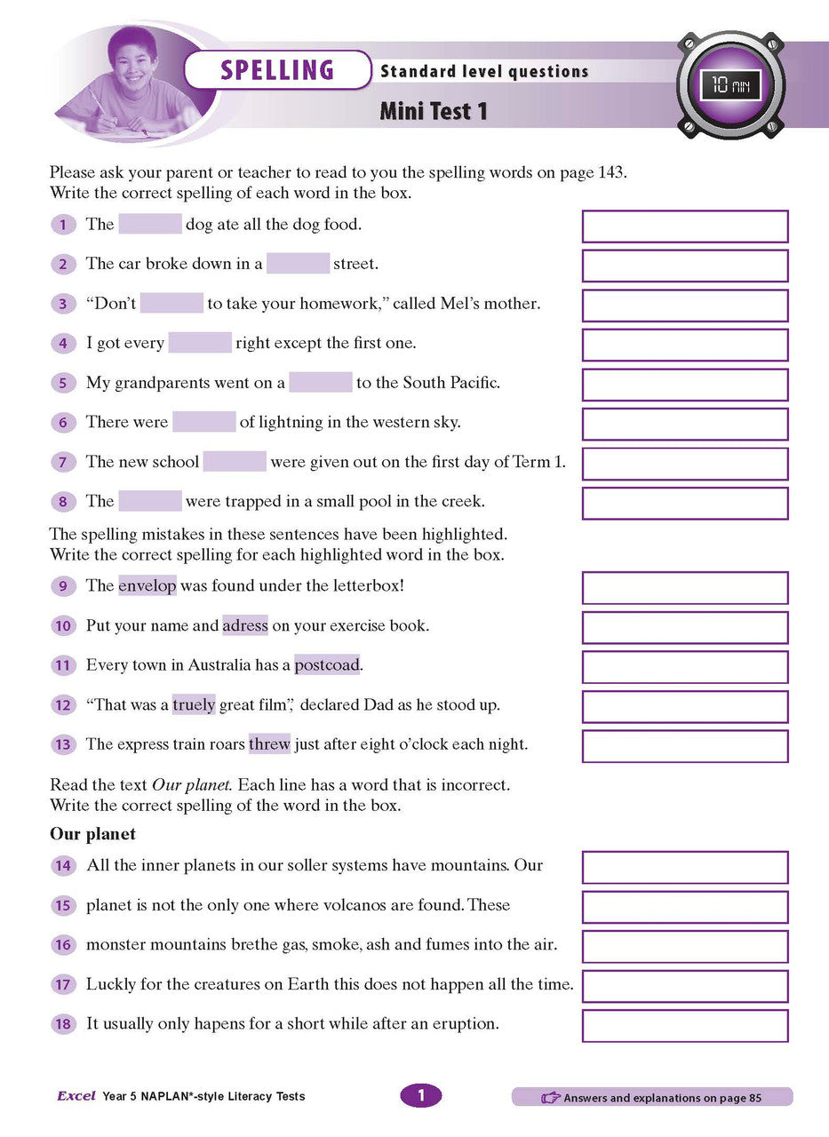 The third sample interior page from the Excel Year 5 NAPLAN-style Literacy Tests workbook as shown in the publisher gallery