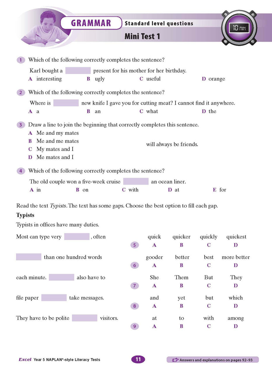 The fourth sample interior page from the Excel Year 5 NAPLAN-style Literacy Tests workbook as shown in the publisher gallery